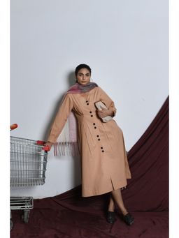 Pink Cactii - Beige Button-Up Box Midi Dress