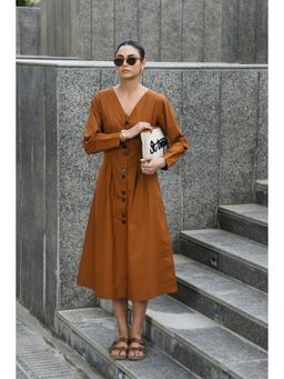 Pink Cactii - Brown Button-Up Box Midi Dress