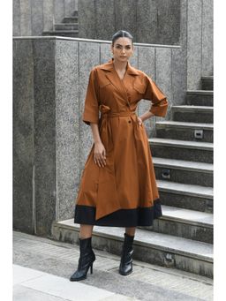 Pink Cactii - Brown Trench Coat Midi Dress
