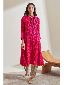 Twenty Nine - Gajji Silk Bandhani Long Tie Pink Tunic With Dhoti Pant