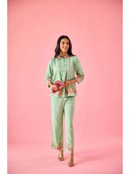 Old Marigold - Women's Green Cotton Embroidered Co-ord Set