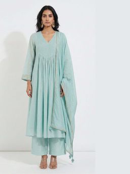 Basanti Kapde aur Koffee - The Pearl of the Ocean Kurta Set With Palazzo and Dupatta