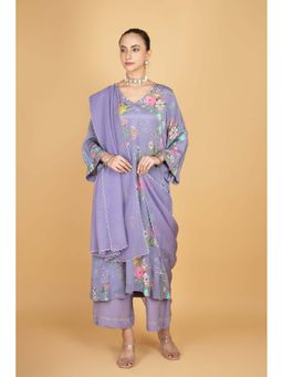 Tanu Malhotra - Women Floral Purple Kurta and Pant with Dupatta