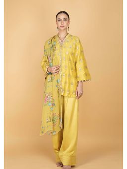 Tanu Malhotra - Women Embroidered Yellow Kurti and Pant with Dupatta