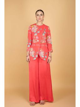 Tanu Malhotra - Women Floral Coral Top and Pant