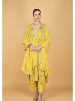 Tanu Malhotra - Women Floral Yellow Kurta and Pant with Dupatta