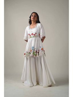 Tanu Malhotra - Women Floral White Top and Sharara