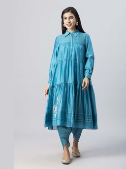 Tanu Malhotra - Women Solid Turquoise Kurta and Dhoti Pant