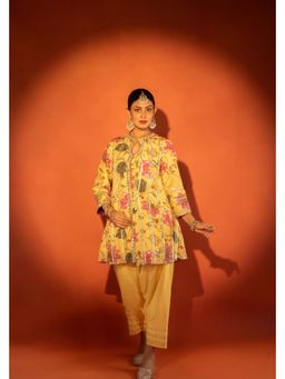 Tanu Malhotra - Women Floral Yellow Kurta and Pant with Dupatta