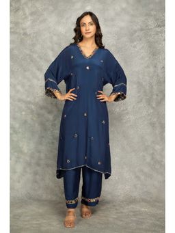 Tanu Malhotra - Women Embroidered Blue Kurta and Pant
