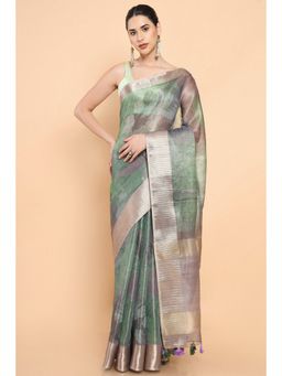 Soch - Women Multi-Color Organza Printed Saree with Unstitched Blouse