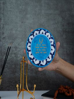 Homearte - Gayatri Mantra Handcrafted Blue Pottery Showpiece