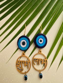 Homearte - Blue Pottery Evil Eye Shubh Labh Door Hangings (Pack of 2)