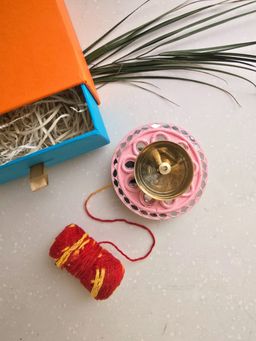 Homearte - Pink Mdf Brass Diya with Box Traditional Decorative Diya