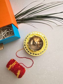 Homearte - Yellow Mdf Brass Diya with Box Traditional Decorative Diya