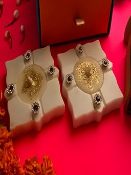 Homearte - Marble Square Floral Shape Candle Set