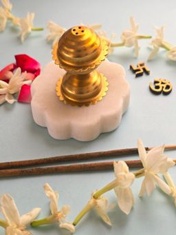 Homearte - Marble Floral Brass Incense Holder