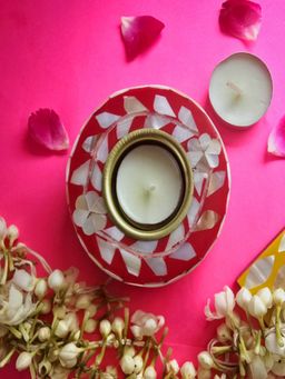 Homearte - Mother Of Pearl Red Round Tea Light Holder