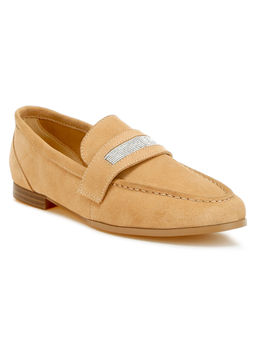 Rag & Co - Beige Rhinestone Penny Strap Loafers