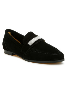 Rag & Co - Black Rhinestone Penny Strap Loafers