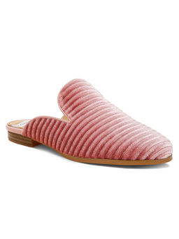 Rag & Co - Pink Velvet Textured Slip On Mules