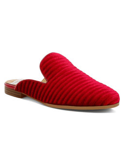 Rag & Co - Red Velvet Textured Slip On Mules