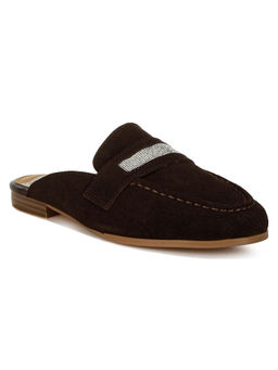 Rag & Co - Brown Rhinestone Strap Suede Mules