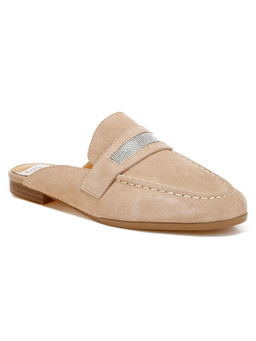 Rag & Co - Beige Rhinestone Strap Suede Mules