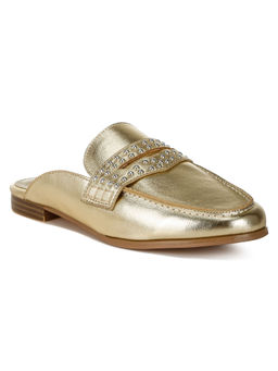 Rag & Co - Gold Stud Detail Metallic Pleather Mules