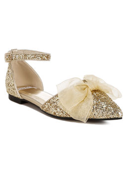 Rag & Co - Gold Sheer Bow Detail Glitter Flat Sandals