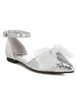 Rag & Co - Silver Sheer Bow Detail Glitter Flat Sandals