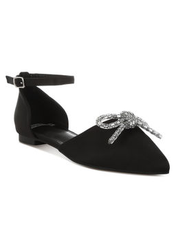 Rag & Co - Black Rhinestone Detail Bow Flat Sandals