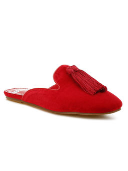 Rag & Co - Red Tassel Detail Velvet Mules