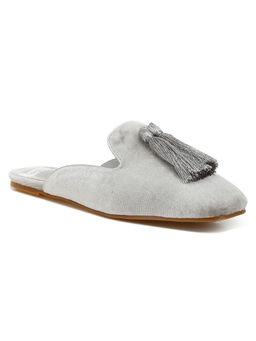 Rag & Co - Silver Tassel Detail Velvet Mules