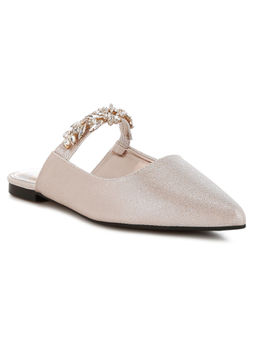 Rag & Co - Beige Diamante Strap Glitter Mules