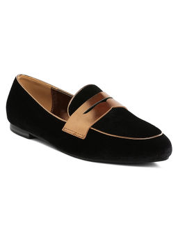 Rag & Co - Black Penny Strap Velvet Loafers