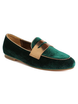 Rag & Co - Green Penny Strap Velvet Loafers