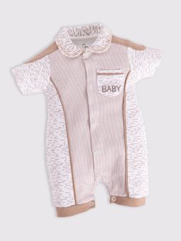 BABY GO - Beige Baby Boy Cotton Half Sleeve Romper