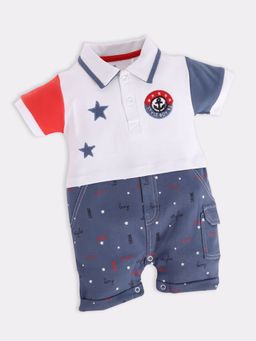 BABY GO - Navy Baby Boy Cotton Half Sleeve Romper