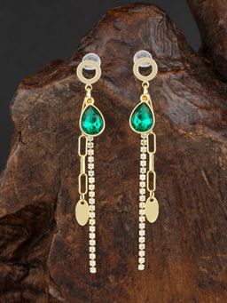 E2O - Gold Plated Layered Green Stone Crafted Contemporary Dangler Earring