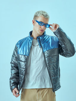 Bewakoof - Men's Grey Color Block Oversized Puffer Jacket