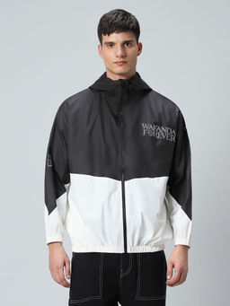 Bewakoof - Air 1.0 Men's Black & White Marvel Graphic Printed Super Loose Fit Windcheater Jacket