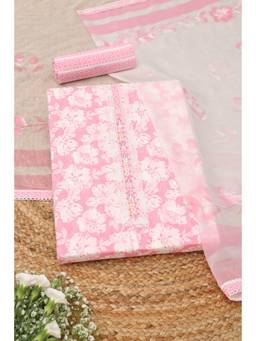 Soch - Pink Cotton Floral Unstitched Top & Bottom with Dupatta