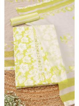 Soch - Green Cotton Floral Unstitched Top & Bottom with Dupatta