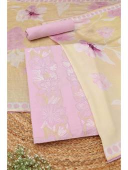 Soch - Pink Cotton Embroidered Unstitched Top & Bottom with Dupatta