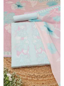 Soch - Grey Cotton Embroidered Unstitched Top & Bottom with Dupatta
