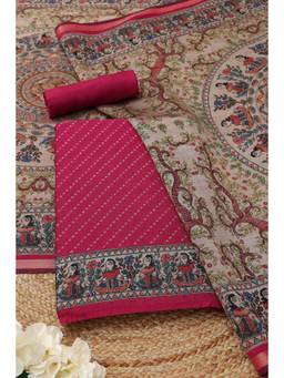 Soch - Pink Silk Blend Printed Unstitched Top & Bottom with Dupatta