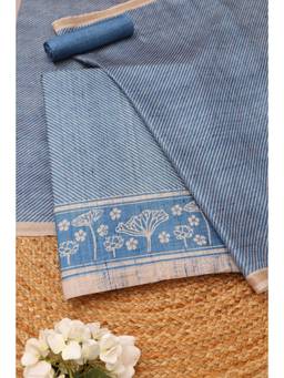Soch - Indigo Tussar Stripes Unstitched Top & Bottom with Dupatta