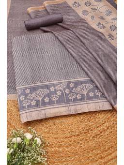 Soch - Charcoal Tussar Stripes Unstitched Top & Bottom with Dupatta