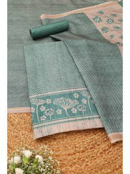 Soch - Green Tussar Stripes Unstitched Top & Bottom with Dupatta